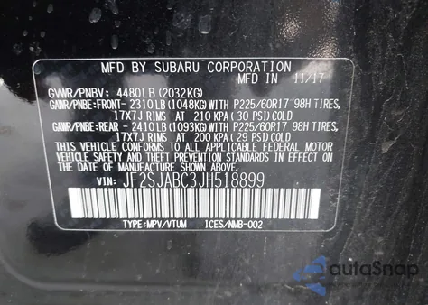 2018 Subaru Forester 2.5I from USA, damaged, VIN JF2SJABC3JH518899